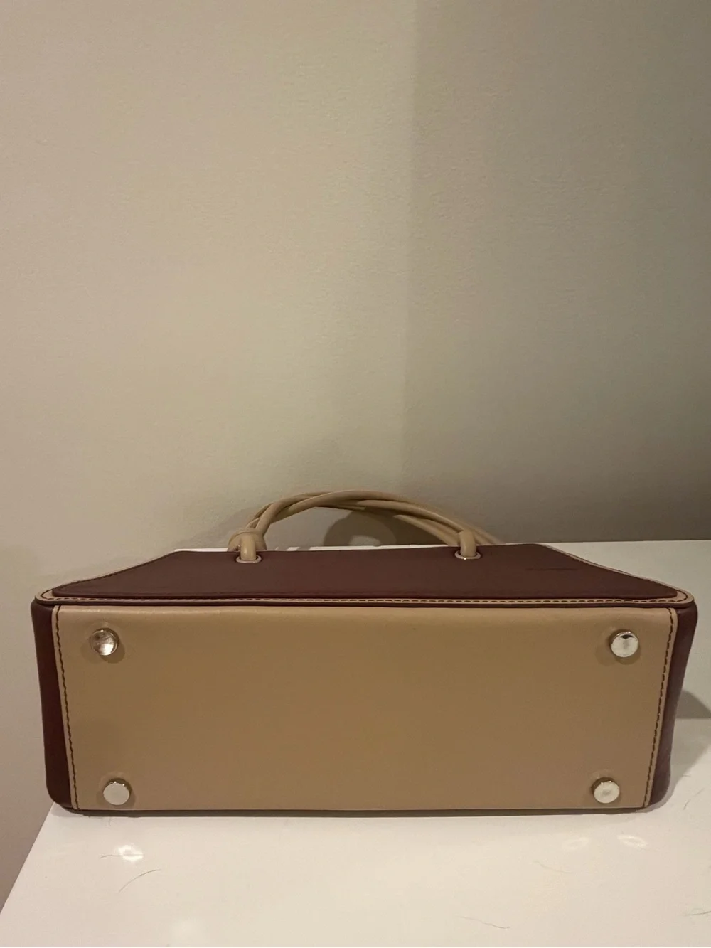 Han Wen Shoulder Bag in Burgundy with Tan spiral handles
